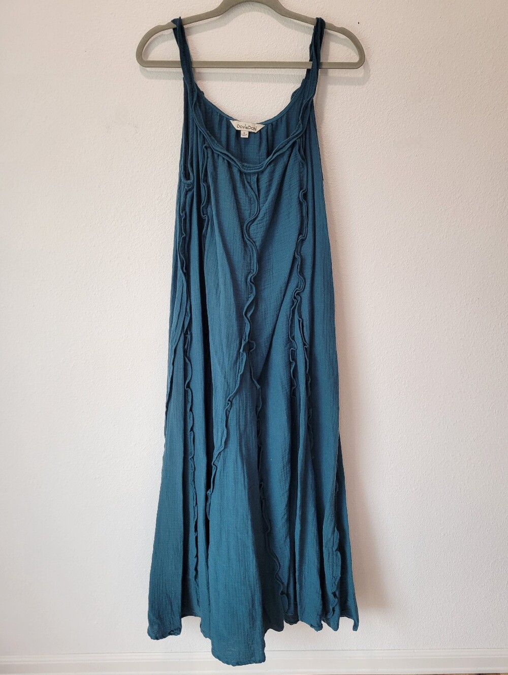 Davi & Dani Womens M Teal Gauze Midi Dress Boho Ruffle Coastal Dress